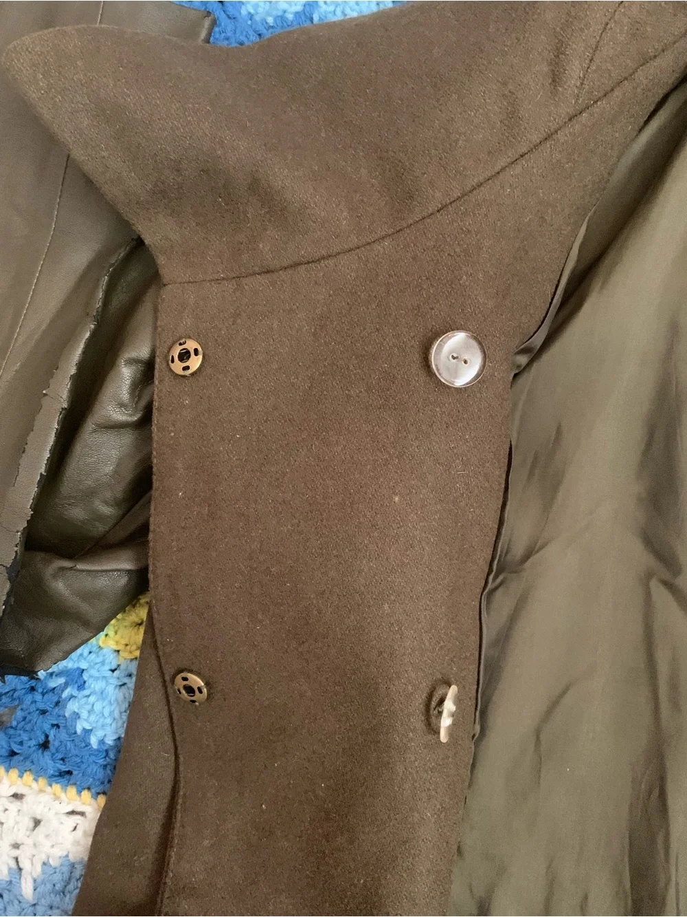 Tinley Road Olive Green Wool Blend Coat with Vegan Leather Sleeves